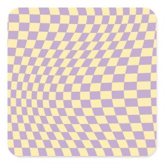 Lavender And Yellow Checkerboard Check Pattern Square Sticker