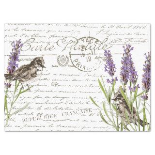 Lavender Bird Postcard French Script Decoupage  Tissue Paper