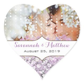 Lavender Fairytale Lights and Stars Wedding Heart Sticker