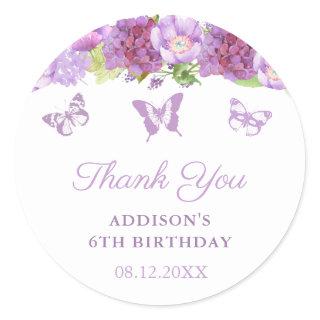 Lavender Floral Butterflies Birthday Party Favor Classic Round Sticker