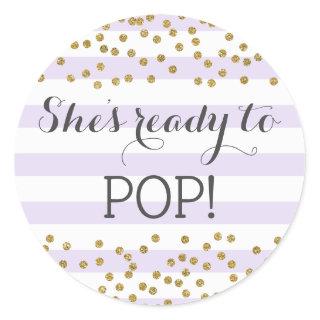 Lavender Girl Baby Shower Sprinkle Ready to Pop Classic Round Sticker