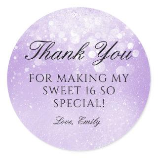 Lavender Purple Sparkle Sweet 16 Thank You Classic Round Sticker