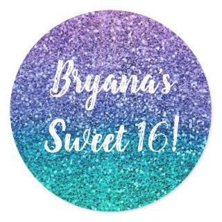 Lavender Purple & Teal Aqua Green Sparkly Party Classic Round Sticker