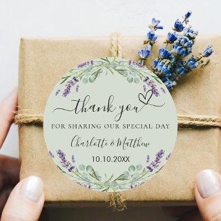 Lavender sage green wedding thank you classic round sticker