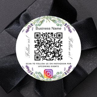 Lavender violet floral business qr code instagram  classic round sticker