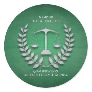 Law School | Justice Scales and Laurel Wreath Classic Round Sticker