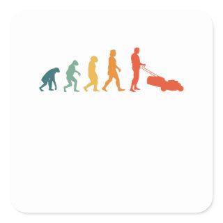 Lawn Mower Evolution Retro Gardener Mowing Square Sticker