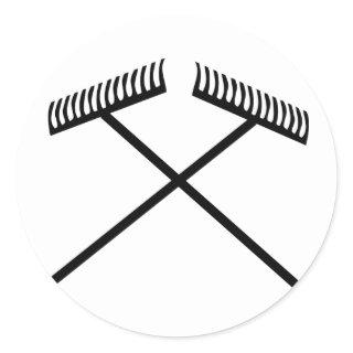 lawn rake crossed classic round sticker
