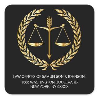 Lawyer Attorney Justice Black Gold Return Address Square Sticker