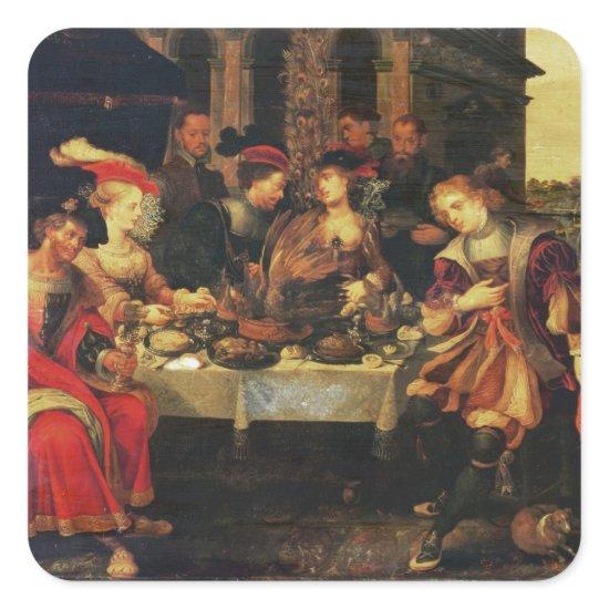 Lazarus at the Rich Man's Table, 1618 (oil on canv Square Sticker