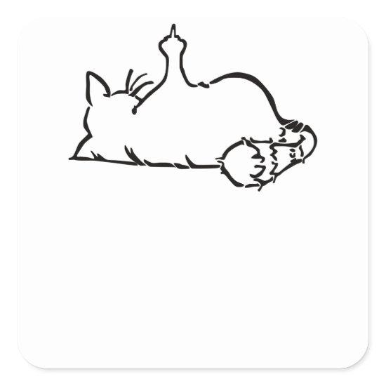 Lazy Funny Cat Showing Stinky Finger - Gift Square Sticker