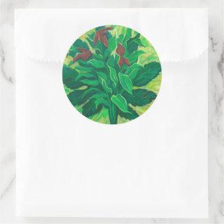 Leaf, Leaves and Orchids, Floral Art Painting Classic Round Sticker