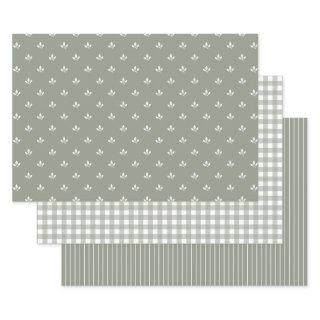 Leaf Pattern Gingham and Stripes Dusky Green |   Sheets