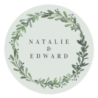 leafy watercolor floral wedding name stickers