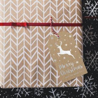 Leaping Reindeer Modern Merry Christmas Foil Gift Tags