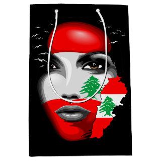 Lebanon Flag and Map on girl's face Medium Gift Bag