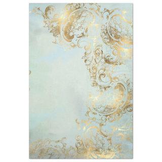 Left Peacock Gold Dusty Blue Coordinate Decoupage Tissue Paper