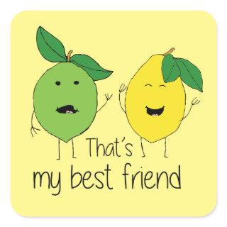 Lemon and Lime Best Friends BFF Lemon Art Besties Square Sticker