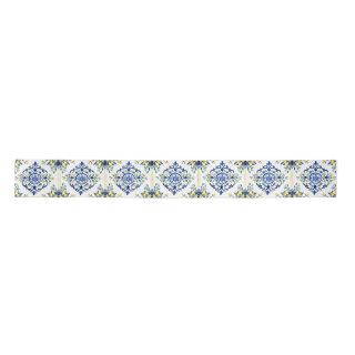 Lemon Floral Italian Tile Blue and White Decoupage Satin Ribbon