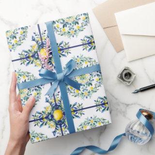 Lemon Italian Tile Blue and White Floral Decoupage