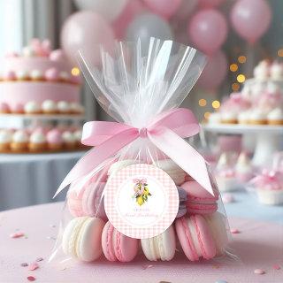 Lemon Pink Bow preppy Coquette 1st birthday Classic Round Sticker