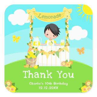 Lemonade Black Hair Boy Birthday Thank You Square Sticker