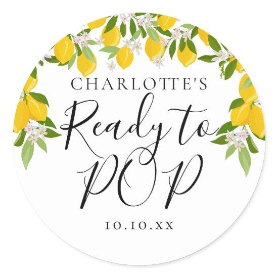 Lemons Blossom Greenery Ready to POP Baby Shower Classic Round Sticker