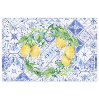 Lemons Blue White Rustic Farmhouse Tile Decoupage Tissue Paper
