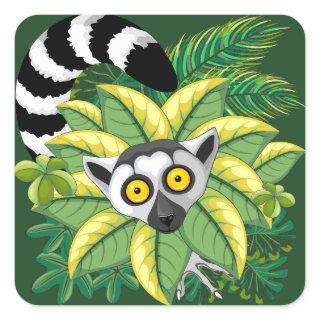 Lemurs of Madagascar in Exotic Jungle Square Sticker