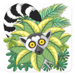 Lemurs of Madagascar in Exotic Jungle Square Sticker