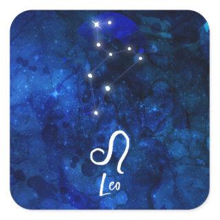 Leo Zodiac Constellation Dark Blue Galaxy Square Sticker