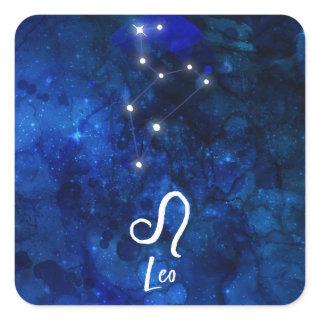 Leo Zodiac Constellation Dark Blue Galaxy Square Sticker