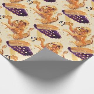 Leo Zodiac Lion GoldenOrange Watercolour Gift Wrap