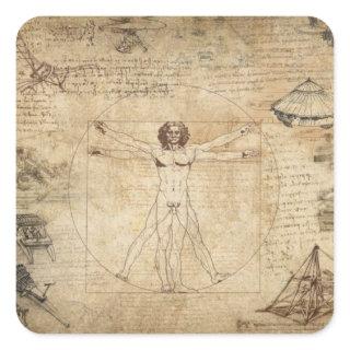 Leonardo Da Vinci The Vitruvian Man Square Sticker
