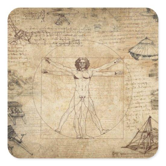 Leonardo Da Vinci The Vitruvian Man Square Sticker