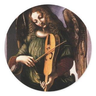 Leonardo da Vinci's Angel in Green with a Vielle Classic Round Sticker