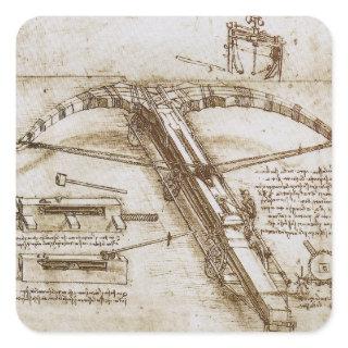 Leonardo da Vinci's Giant Crossbow Weapon Sketch Square Sticker