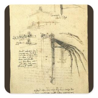 Leonardo da Vinci's Wing on Flying Machine Sketch Square Sticker