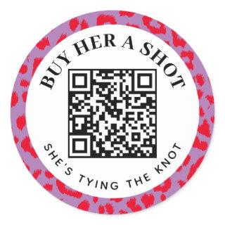 Leopard Bachelorette Party Buy a Shot QR Payment Classic Round Sticker