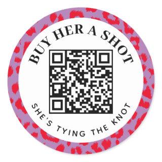 Leopard Bachelorette Party Buy a Shot QR Payment Classic Round Sticker