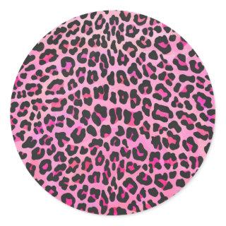Leopard Black and Hot Pink Print Classic Round Sticker