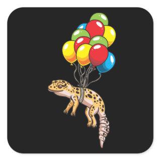 Leopard Gecko With Balloons Gift Square Sticker