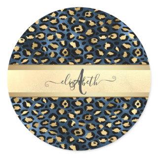 Leopard Pattern Black Bronze Monogram    Classic Round Sticker
