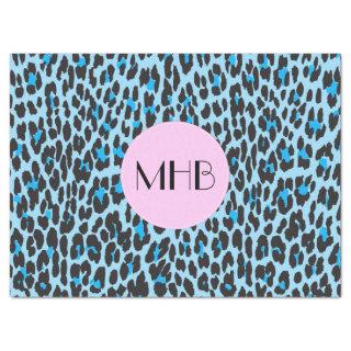 Leopard Print, Spots, Blue Leopard, Monogram Tissue Paper