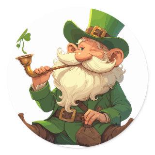 Leprechaun Creating Clover Magic Classic Round Sticker