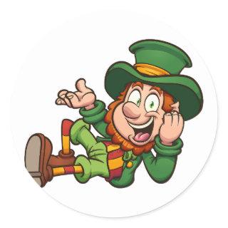leprechaun lying down cartoon classic round sticker