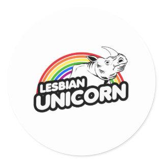Lesbian Unicorn Rainbow Classic Round Sticker