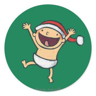 Leslie Patricelli's Baby Dancing In Santa Hat Classic Round Sticker