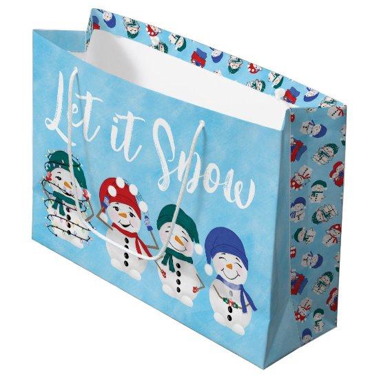 Let It Snow Cute Snowmen Watercolor Characters Large Gift Bag
