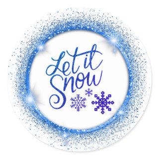 Let It Snow Faux Glitter Blue and White Sticker